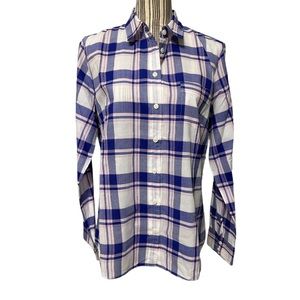 JCrew white blue pink plaid long sleeve button down shirt large 100% cotton